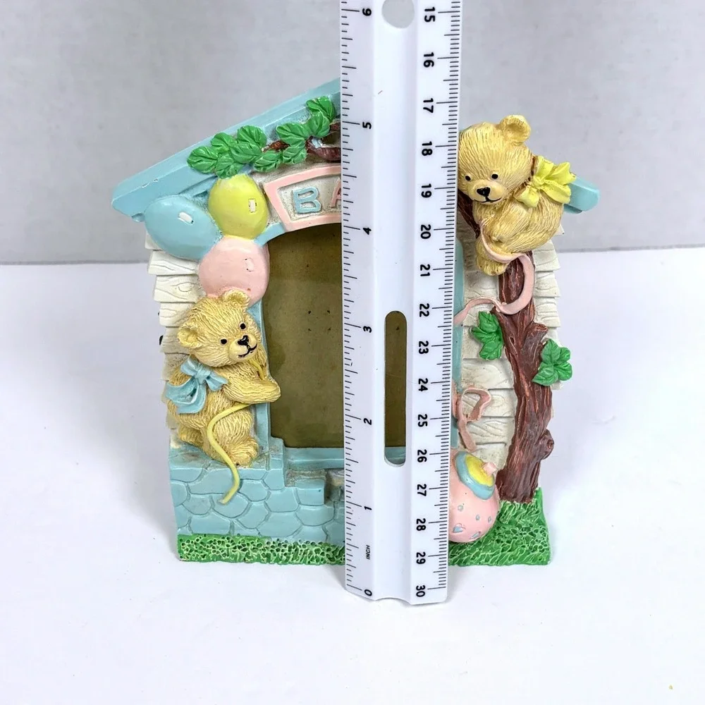 Vtg 90s Baby TeddyBear Photo Frame 3D Resin Nursery Decor Whimsical Keepsake